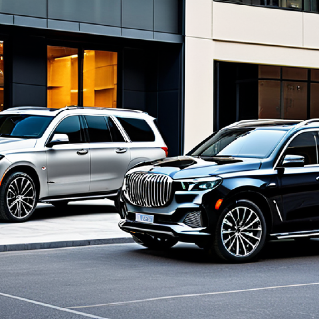 Tahoe vs. European Luxury SUVs**

"A Chevrolet Tahoe parked next to a BMW X7 and a Mercedes-Benz GLS in a stylish urban setting, fully clothed, appropriate attire, showcasing the size difference and design aesthetics. Safe for work, perfect anatomy, professional vehicle photography, high quality, modern architecture in the background, daytime."

**