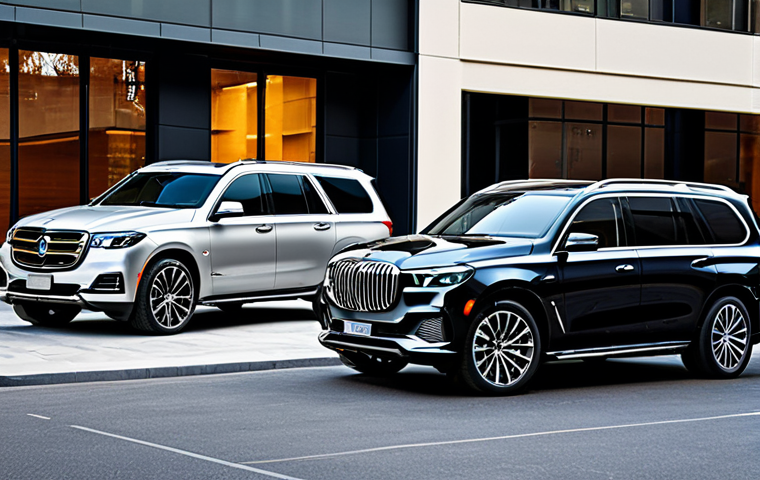 Tahoe vs. European Luxury SUVs**

"A Chevrolet Tahoe parked next to a BMW X7 and a Mercedes-Benz GLS in a stylish urban setting, fully clothed, appropriate attire, showcasing the size difference and design aesthetics. Safe for work, perfect anatomy, professional vehicle photography, high quality, modern architecture in the background, daytime."

**