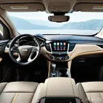 쉐보레 트래버스의 최신 기술 - **Prompt: "A vibrant, modern family of five (two parents, two children aged 8 and 12, and one toddle...