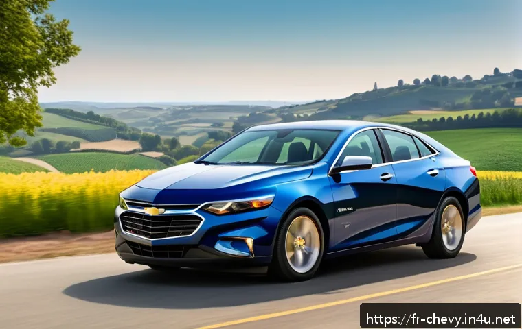 쉐보레 말리부 디젤 차량의 경제성 - A sleek, modern Chevrolet Malibu Diesel parked on a scenic French countryside road during early morn...